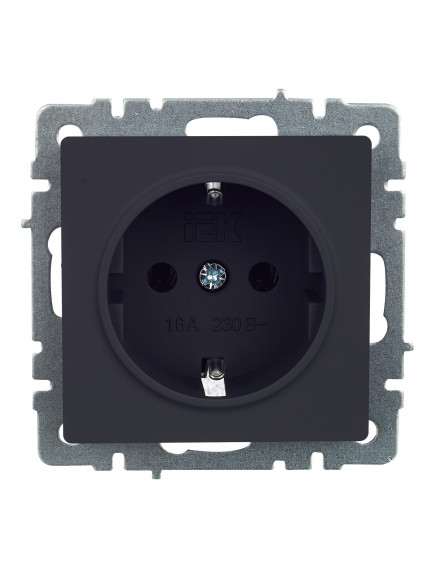 IEK BRITE Розетка 1-местная с заземлением без защитных шторок 16А РС11-1-0-БрГ графит , BR-R11-16-K53