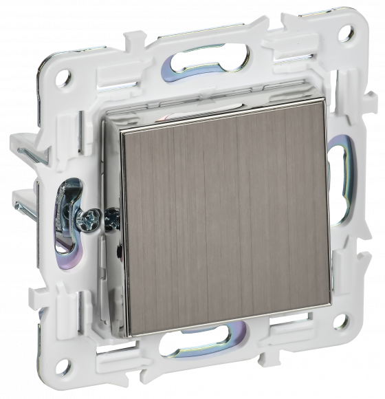 IEK SKANDY Выключатель 1-клавишный проходной 10А SK-V02N металл никель , SK-V12-0-10-K50