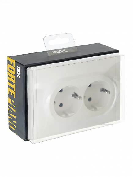 IEK FORTE&PIANO Розетка 2-местная с заземлением без защитных шторок безвинтовое крепление 16А FP224 белый , FP-R21-16-1-K01