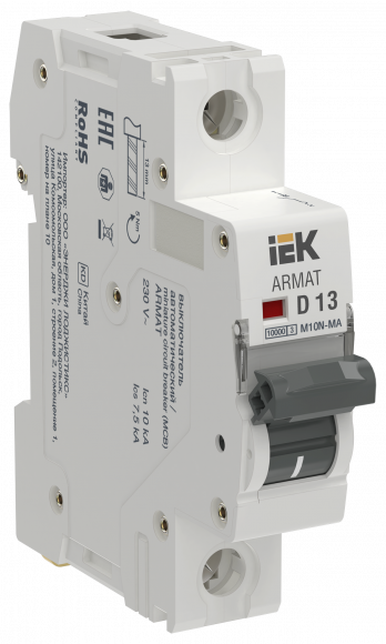 IEK ARMAT Автоматический выключатель без теплового расцепителя M10N-MA 1P D 13А IEK, AR-M10N-MA-1-D013