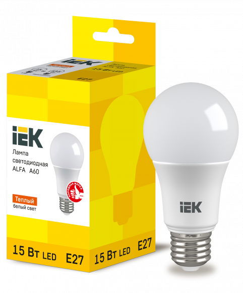IEK Лампа светодиодная ALFA A60 груша 15Вт 230В 3000К E27 (6шт) IEK, LLA-A60-15-230-30-E27-6