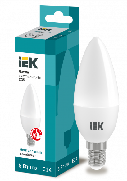 IEK Лампа светодиодная C35 свеча 5Вт 230В 4000К E14 IEK, LLE-C35-5-230-40-E14