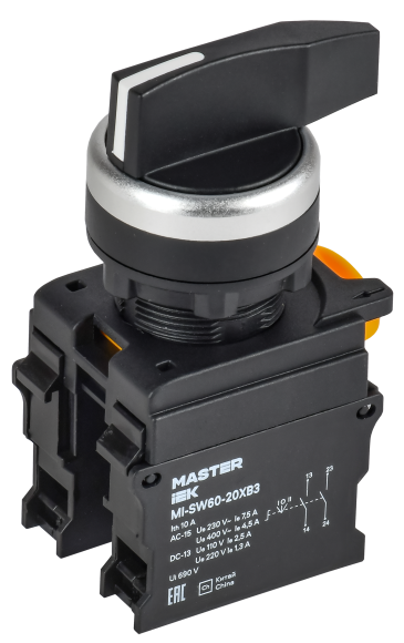 IEK Переключатель длинная ручка на 3 положения 2NO чёрный MASTER IEK, MI-SW60-20XB3-4-25-3-K02