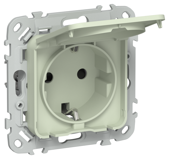 IEK FLITE Розетка с заземлением с защитными шторками и крышкой безвинтовое крепление 16А IP44 РСшкр11-1-44-ФлП панг IEK, FI-R16-16-1-44-K92