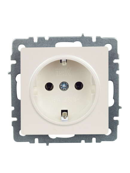 IEK BRITE Розетка 1-местная с заземлением без защитных шторок 16А РС11-1-0-БрЖ жемчуг , BR-R11-16-K36