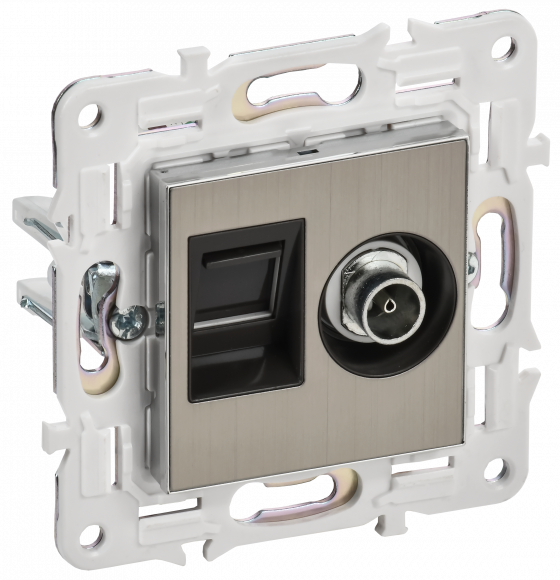 IEK SKANDY Розетка двойная TV+RJ45 кат.5E SK-A14N металл никель , SK-AK20-1-K50