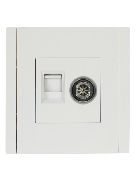 IEK FORTE&PIANO Розетка двойная TV+RJ45 кат.6 FP237 белый , FP-AK20-2-K01