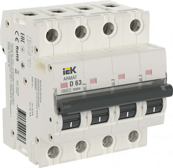 IEK ARMAT Автоматический выключатель M06N 4P D 63А IEK, AR-M06N-4-D063