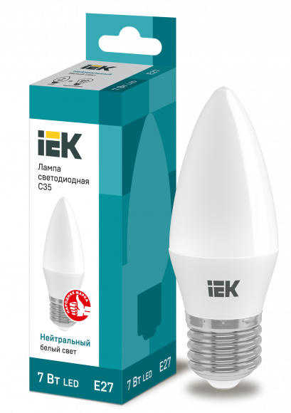 IEK Лампа светодиодная C35 свеча 7Вт 230В 4000К E27 IEK, LLE-C35-7-230-40-E27