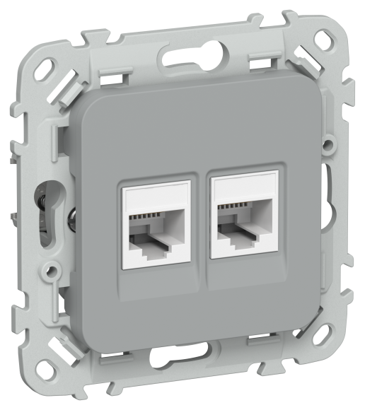 IEK FLITE Розетка 2-местная RJ45/RJ11 категория 6/3 UTP РКТ6/3-2-0-ФлС серый IEK, FI-KT22-2-K03