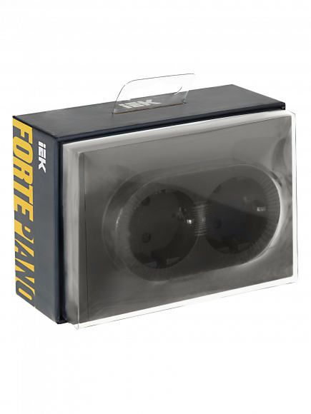 IEK FORTE&PIANO Розетка 2-местная с заземлением с защитными шторками безвинтовое крепление 16А FP323 серый , FP-R24-16-1-K03