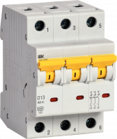 Выключатель автоматический ВА47-60МА без теплового расцепителя 3P 13А 6кА D IEK, MVA33-3-013-D