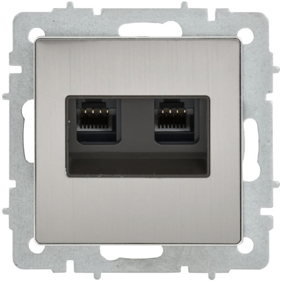 IEK BRITE Розетка компьютерная двойная RJ45 кат.5E РК10-2-БрГН металл хром/никель IEK, BR-K20-1-M-K23