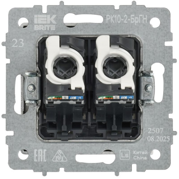 IEK BRITE Розетка компьютерная двойная RJ45 кат.5E РК10-2-БрГН металл хром/никель IEK, BR-K20-1-M-K23