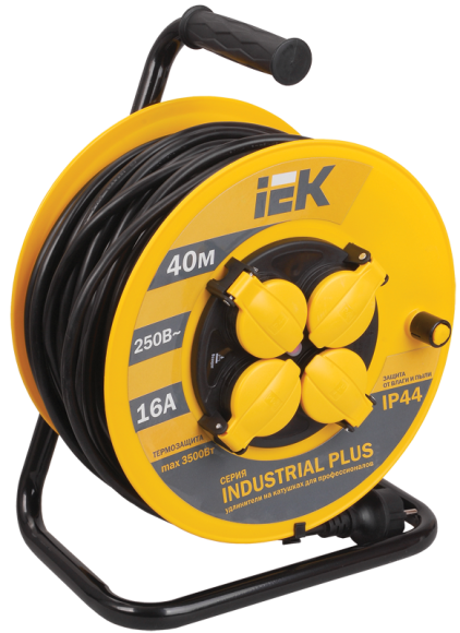 IEK INDUSTRIAL PLUS Катушка УК40 4 места IP44 с заземлением с термозащитой 3х1,5мм2 40м IEK