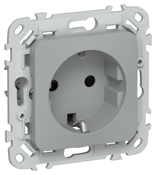 IEK FLITE Розетка с заземлением с защитными шторками безвинтовое крепление 16А РСш11-1-ФлС серый IEK, FI-R14-16-1-K03