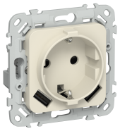 FLITE Розетка 1-местная с заземлением с защитными шторками 16А с USB A+A 3,1А безвинтовое крепление РСЮша11-1-ФлСл сливочный IEK, FI-R14-16-1-U21-D31-K86