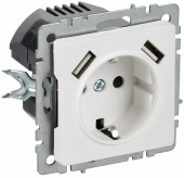 BRITE Розетка 1-местная с заземлением с защитными шторками 16А с USB A+A 5В 2,1А РЮш10-1-БрАБ арктический белый , BR-R14-16-U21-D21-K91