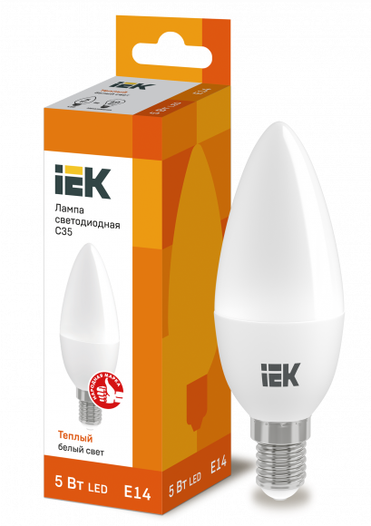 IEK Лампа светодиодная C35 свеча 5Вт 230В 3000К E14 IEK, LLE-C35-5-230-30-E14