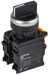 Переключатель на 2 положения возвратный 1NO+1NC чёрный MASTER IEK, MI-SW60-11X22-3-24-2-K02