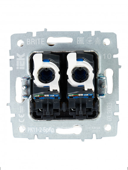 IEK BRITE Розетка компьютерная двойная RJ45 кат.6 РК11-2-БрКр бежевый , BR-K20-2-K10