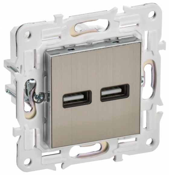 IEK SKANDY Розетка USB A+A 3,1А SK-R15N металл никель , SK-U21-D31-K50