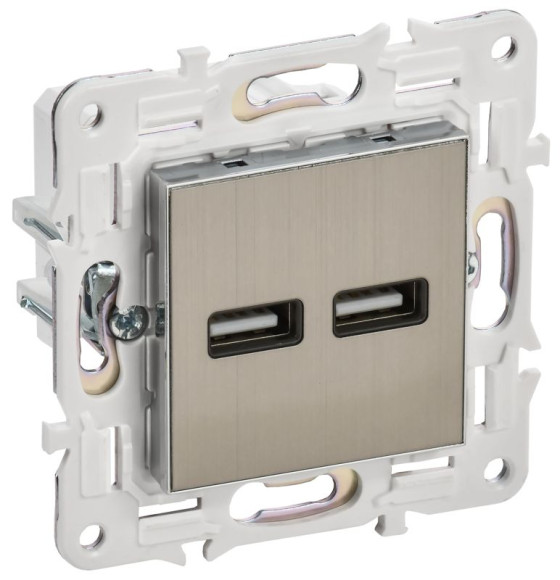 IEK SKANDY Розетка USB A+A 3,1А SK-R15N металл никель , SK-U21-D31-K50
