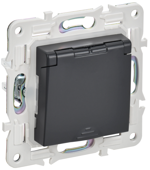 IEK SKANDY Розетка 1-местная с заземлением с защитными шторками и крышкой 16А IP44 SK-R11T титан , SK-R16-16-44-K48