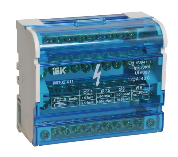 IEK Шины на DIN-рейку в корпусе (кросс-модуль) ШНК 4х11 3L+PEN IEK, YND10-4-11-125