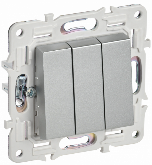 IEK SKANDY Выключатель 3-клавишный 10А SK-V11S серебряный IEK, SK-V30-0-10-K23