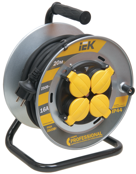 IEK PROFESSIONAL Катушка УК20 4 места IP44 с заземлением с термозащитой КГ 3х1,5мм2 на металлическом барабане 20м IEK