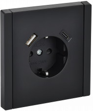 FORTE&PIANO Розетка 1-местная с заземлением с защитными шторками винтовое крепление 16А USB A+C 18Вт FP147 черный , FP-R14-16-U22-018-K02