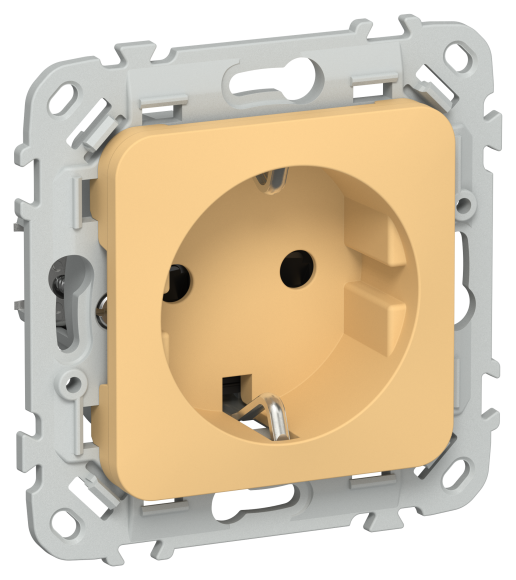 IEK FLITE Розетка с заземлением с защитными шторками безвинтовое крепление 16А РСш11-1-ФлЗ золотарник IEK, FI-R14-16-1-K90