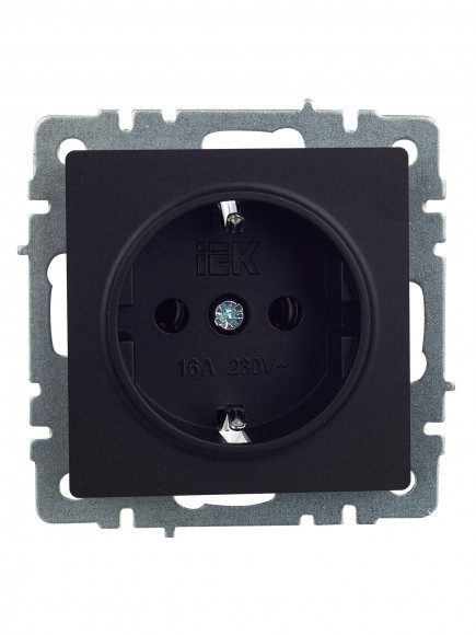 IEK BRITE Розетка 1-местная с заземлением без защитных шторок 16А РС11-1-0-БрЧ черный , BR-R11-16-K02