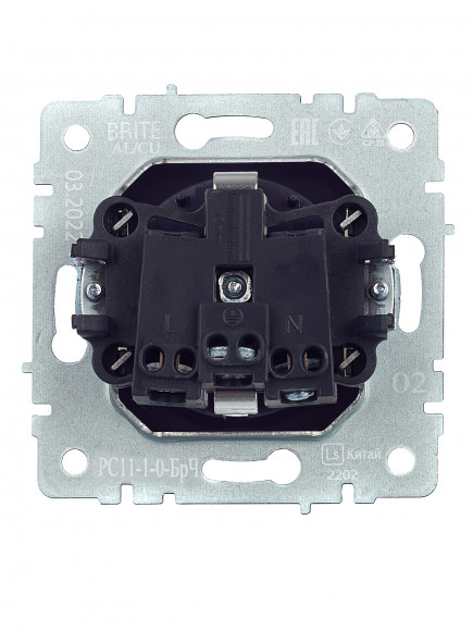IEK BRITE Розетка 1-местная с заземлением без защитных шторок 16А РС11-1-0-БрЧ черный , BR-R11-16-K02
