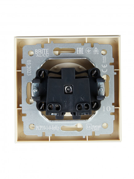 IEK BRITE Розетка 1-местная без заземления без защитных шторок 10А в сборе РСР10-1-0-БрКр бежевый , BR-R10-10-K10-F
