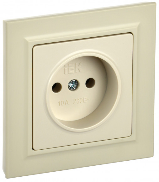 IEK BRITE Розетка 1-местная без заземления без защитных шторок 10А в сборе РСР10-1-0-БрКр бежевый IEK, BR-R10-10-K10-F