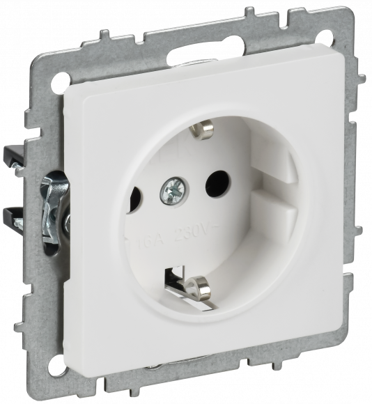 IEK BRITE Розетка 1-местная с заземлением с защитными шторками 16А РС14-1-0-БрАБ арктический белый , BR-R14-16-K91