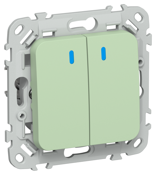 IEK FLITE Выключатель 2-клавишный кнопочный с индикацией 10А ВС12-2-1-ФлФ фисташковый IEK, FI-V24-1-10-1-K93
