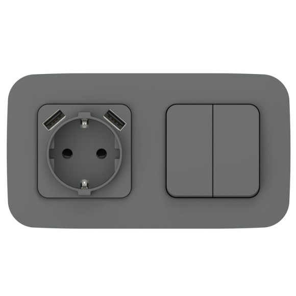 IEK FLITE Розетка 1-местная с заземлением с защитными шторками 16А с USB A+A 3,1А РСЮша11-0-ФлМА мокрый асфальт IEK, FI-R14-16-U21-D31-K80