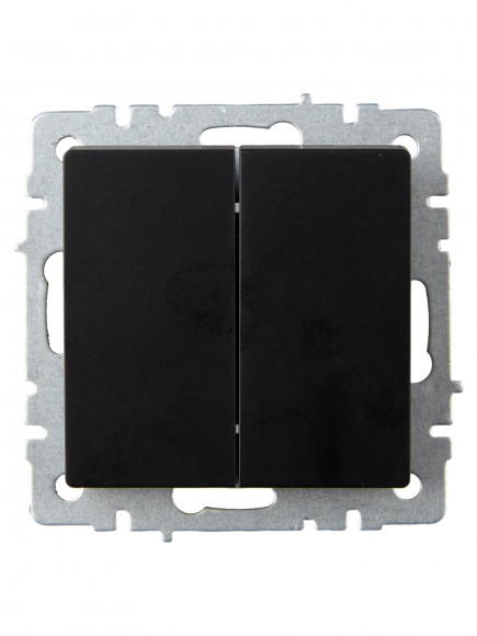 IEK BRITE Выключатель 2-клавишный проходной 10А ВС10-2-6-БрЧ черный , BR-V22-0-10-K02