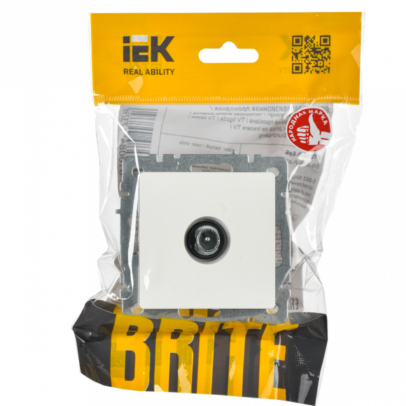 IEK BRITE Розетка TV проходная РТВ10-0-БрБ белый IEK, BR-A10-P-K01