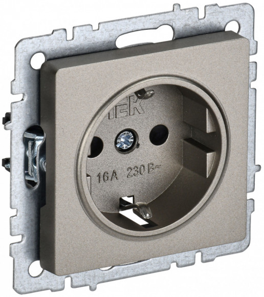 IEK BRITE Розетка 1-местная с заземлением без защитных шторок 16А РС11-1-0-БрШ шампань IEK, BR-R11-16-K37