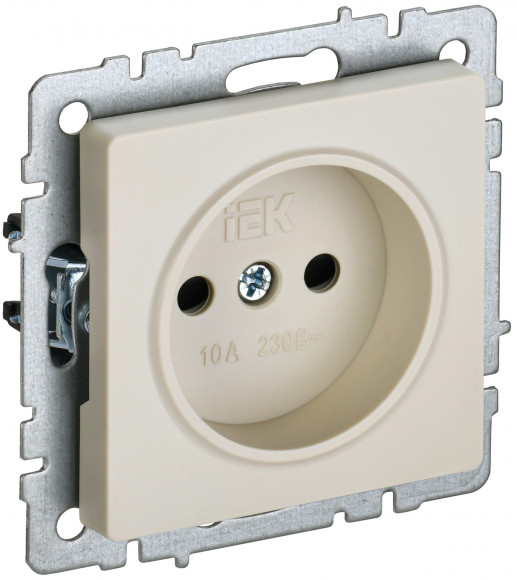 IEK BRITE Розетка 1-местная без заземления с защитными шторками 10А РСш10-2-БрКр бежевый IEK, BR-R13-10-K10