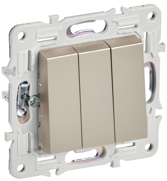 IEK SKANDY Выключатель 3-клавишный 10А SK-V11Sh шампань , SK-V30-0-10-K37