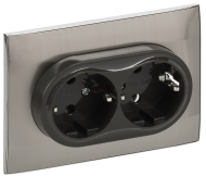 SKANDY Розетка 2-местная с заземлением без защитных шторок 16А в сборе SK-R08N металл никель , SK-R21-16-K50-F