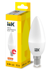Лампа светодиодная ALFA C35 свеча 8Вт 230В 3000К E14 (6шт) IEK, LLA-C35-8-230-30-E14-6