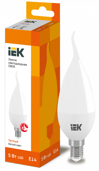 IEK Лампа светодиодная CB35 свеча на ветру 5Вт 230В 3000К E14 IEK, LLE-CB35-5-230-30-E14