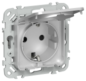 FLITE Розетка с заземлением с защитными шторками и крышкой 16А IP44 РСшкр11-0-44-ФлА алюминий IEK, FI-R16-16-44-K47