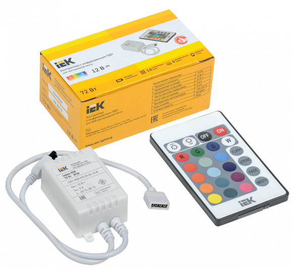 IEK Контроллер с ПДУ ИК RGB 3 канала 12В 2А 72Вт IEK, LSC1-RGB-072-IR-20-12-W